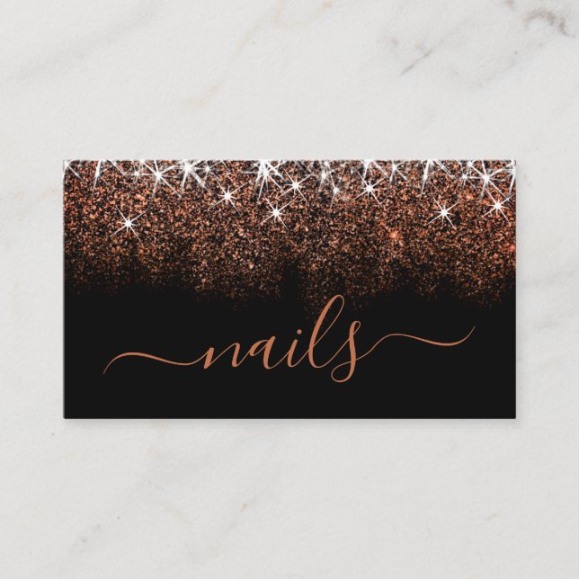 Professional Rose Gold Glitter Spark Elegant Nails Business Card (Front)