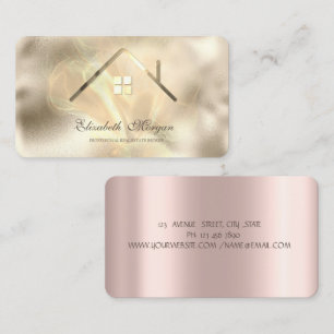 Professional Rose Gold Gold House Real Estate Business Card