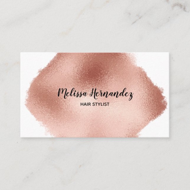 Professional Rose Gold Hair Stylist Modern Business Card (Front)