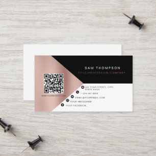 Professional Rose Gold QR Code Modern Business Calling Card