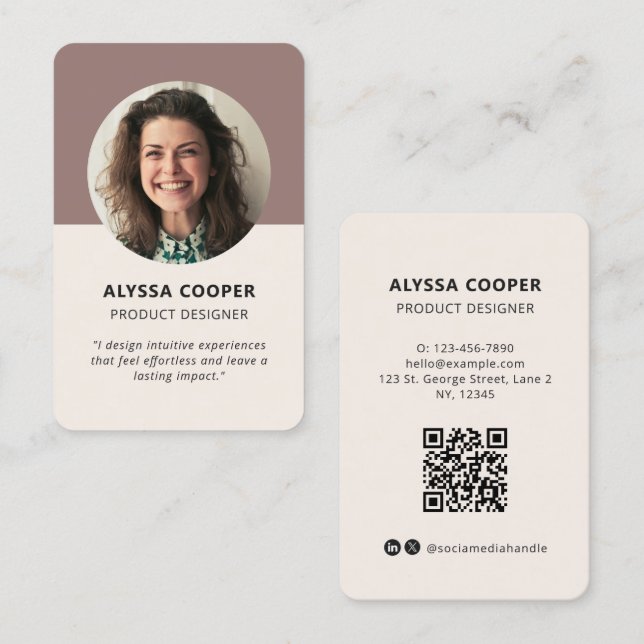 Professional Round Custom Photo QR Code Profile Business Card (Front/Back)