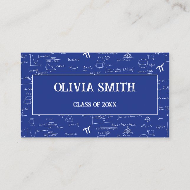 Professional Royal Blue Math Formulas Graduate  Business Card (Front)