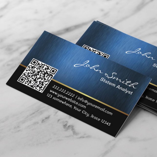 Professional Royal Blue QR code System Analyst Business Card (Creator Uploaded)