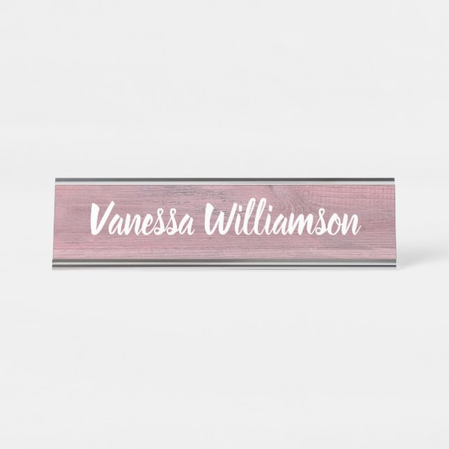 Professional Rustic Wood Look Monogram Office Desk Name Plate (Front)