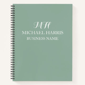 Professional Sage Green Monogram Initial Business Notebook