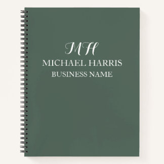 Professional Sage Green Monogram Initial Business Notebook