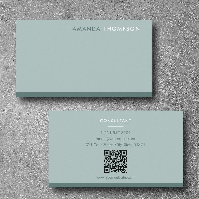Professional Sage Green Simple Minimalist QR Code  Business Card (Professional Sage Green Simple Minimalist QR Code Business Card)