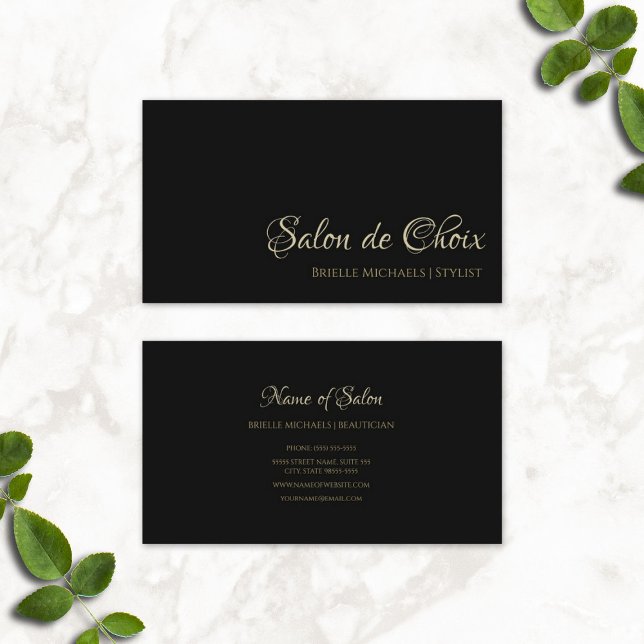 Professional Salon Minimal Black and Gold Script Business Card (Professional Salon Minimal Black and Gold Script Business Cards)