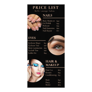 Professional Salon Price List and Opening Hours Rack Card