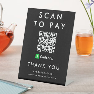 Professional Scan to Pay Cash App QR Code Black Pedestal Sign