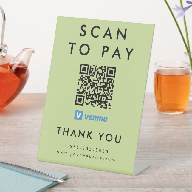 Professional Scan to Pay Venmo QR Code Lime Green Pedestal Sign (In SItu)