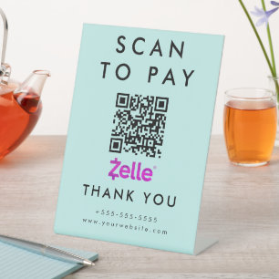 Professional Scan to Pay Zelle QR Code Blue Pedestal Sign