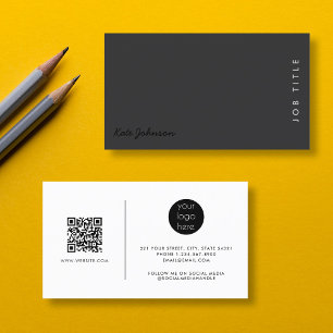 Professional Script Black Minimalist QR Code Logo Business Card