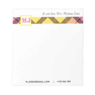 Professional Script Name Modern Monogram Plaid Notepad