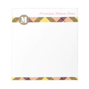 Professional Script Name Modern Monogram Tartan Notepad