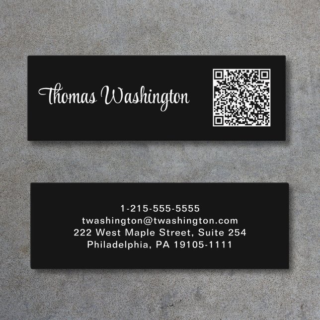 Professional Script QR Code Black Mini Business Card (Capture attention, make connections, and leave a lasting impression with our mini QR business card)