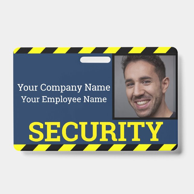 Professional Security Guard Blue & Yellow Caution  ID Badge (Front)
