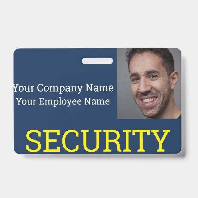 Professional Security Guard Blue & Yellow Photo ID Badge (Front)