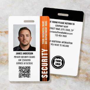Professional Security Guard ID Custom Photo Orange ID Badge