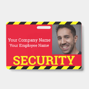 Professional Security Guard Red & Yellow Caution ID Badge
