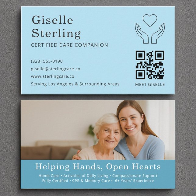 Professional Senior Care Companion Home QR Code Business Card (Creator Uploaded)