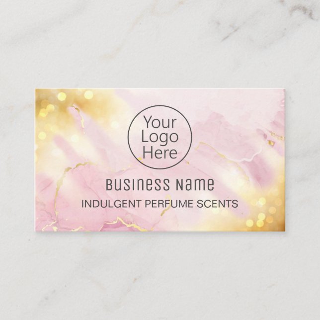Professional Shimmer Pink Gold Perfume Sample Business Card (Front)