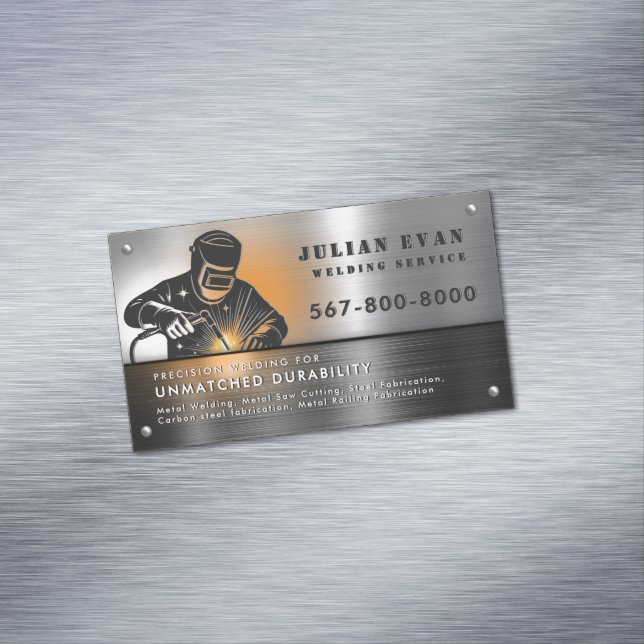 Professional Shiny Black Welding Metal Fabricator  Magnetic Business Card (In Situ)