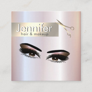 professional shiny foil hair stylist makeup lashes square business card