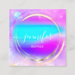 Professional  Shop Rose Gold Holograph Blue Pink Square Business Card