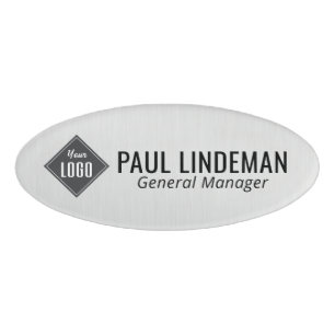 Professional Silver Chrome Company Logo Employee  Name Tag