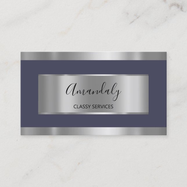 Professional Silver Grey Framed Elegant Navy Business Card (Front)