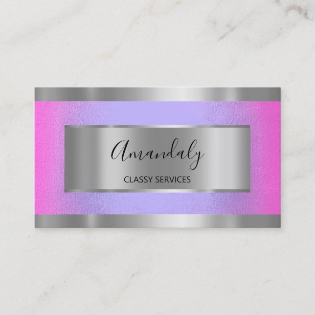 Professional Silver Grey Framed Elegant Pink Blue Business Card (Front)