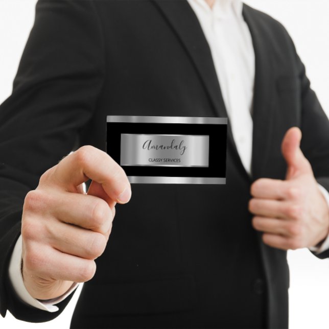 Professional Silver Grey Framed Smoky Black Business Card (Professional Silver Gray Framed Smoky Black Business Card)