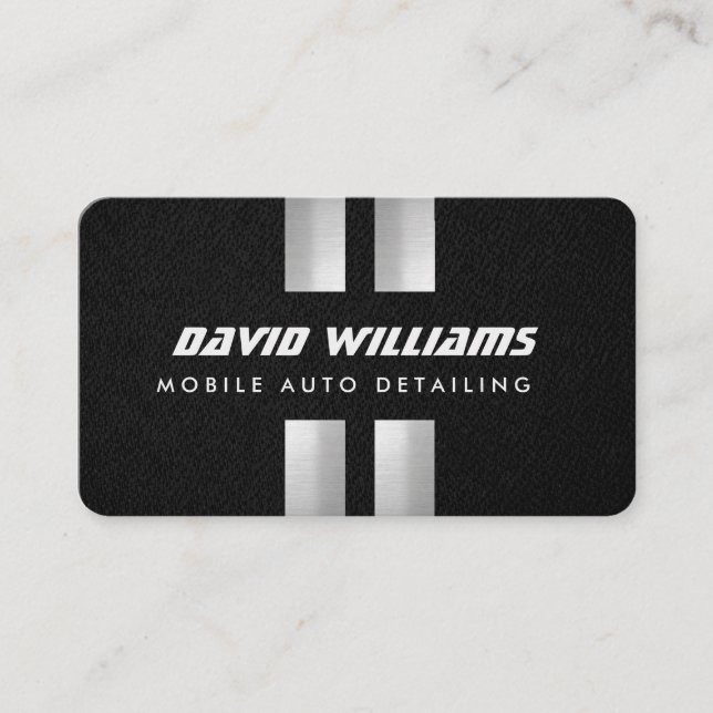Professional Silver Grey Stripe Elegant Automative Business Card (Front)