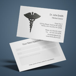 Professional Simple Black Caduceus White Medical Appointment Card
