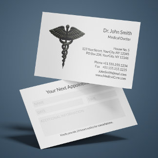 Professional Simple Black Caduceus White Medical Appointment Card