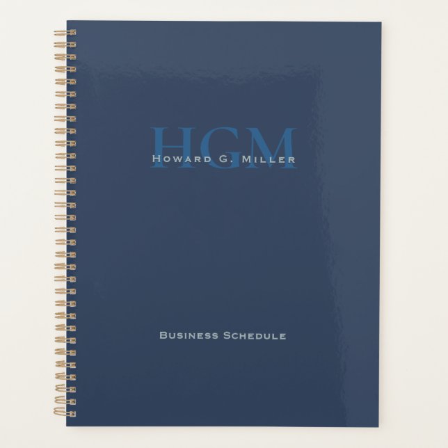 Professional Simple Blue 3 Letter Monogram Planner (Front)