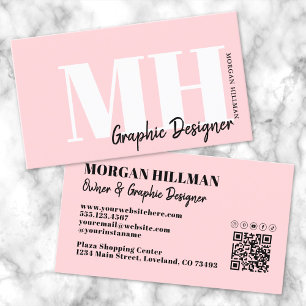 Professional Simple Blush Pink Monogram Business Card