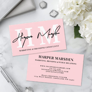 Professional Simple Blush Pink Monogram Business Card