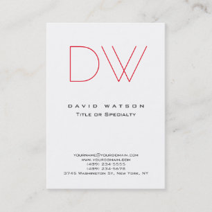 Professional Simple Chic Monogram Red White Modern Business Card