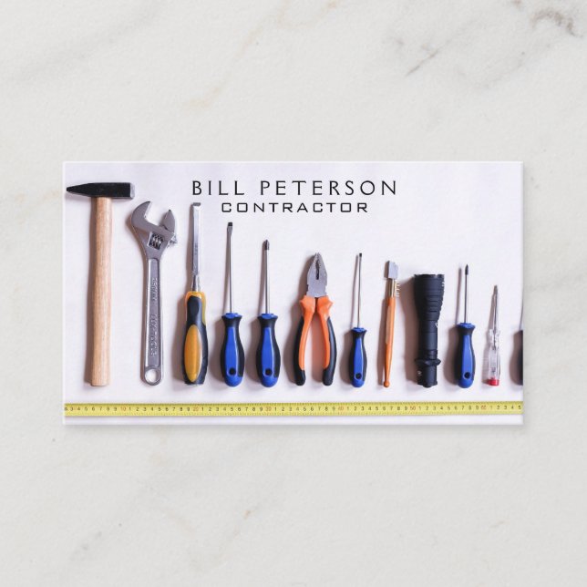 Professional Simple Construction Contractor Tools Business Card (Front)