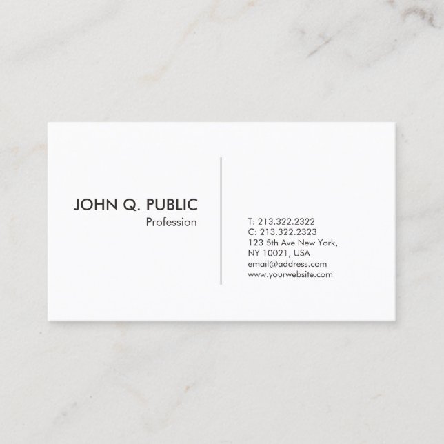 Professional Simple Design Elegant Plain White Business Card (Front)