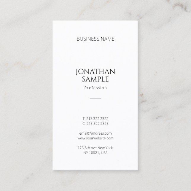 Professional Simple Design Modern Vertical Plain Business Card (Front)