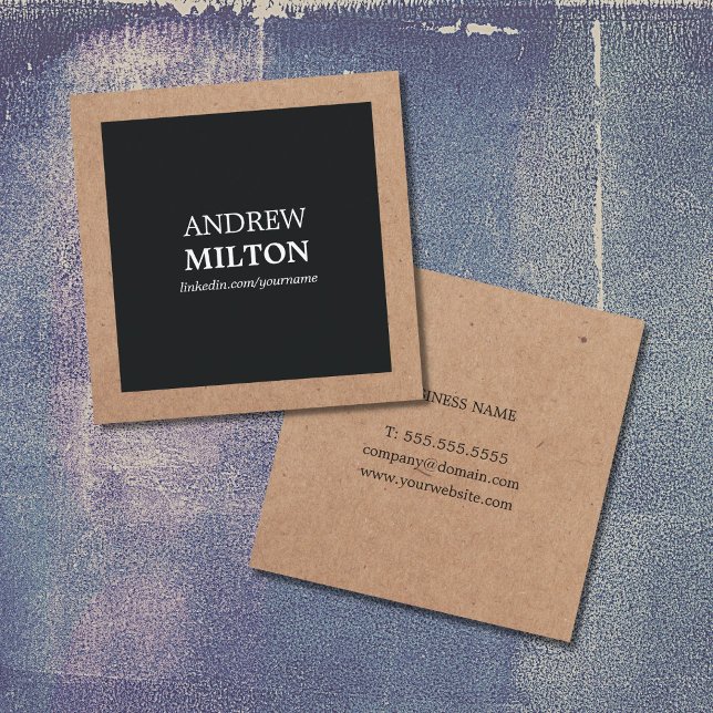 Professional Simple Elegant Black Printed Kraft Square Business Card (Creator Uploaded)
