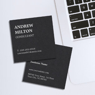 Professional Simple Elegant Black White Consultant Square Business Card