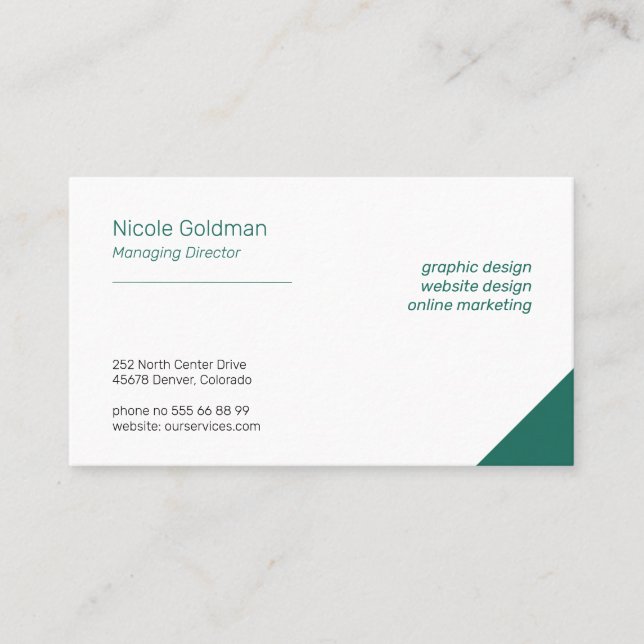 Professional simple elegant corporate plain green business card (Front)