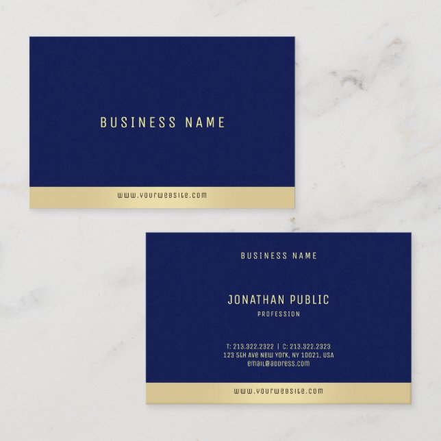 Professional Simple Elegant Gold & Blue Euro Size Business Card (Front/Back)