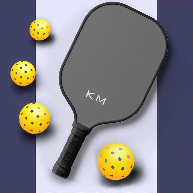 Professional Simple Grey Monogram Initials Pickleball Paddle (Creator Uploaded)