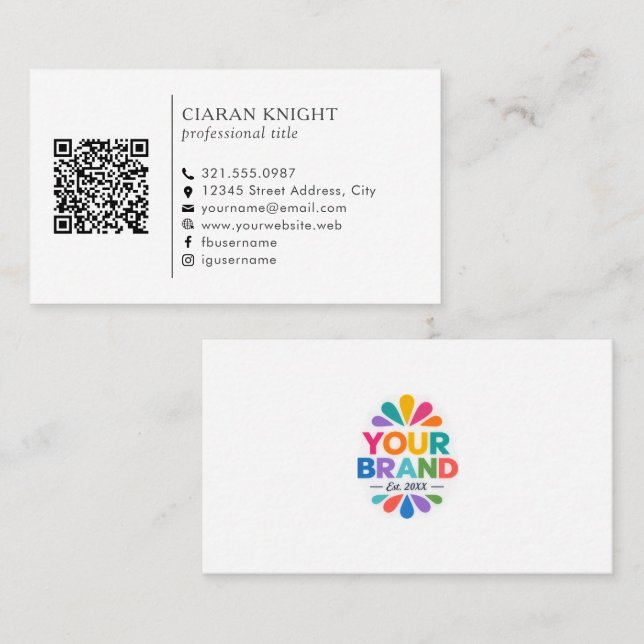 Professional Simple Logo QR Code Business Card (Front/Back)