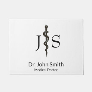 Professional Simple Medical Asclepius Black White Doormat
